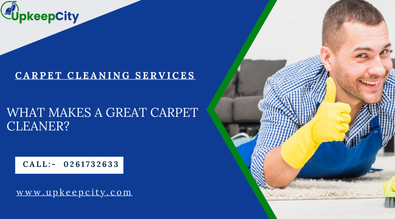 A professional cleaner who is expert in cleaning carpets. Smiling and showing thumb